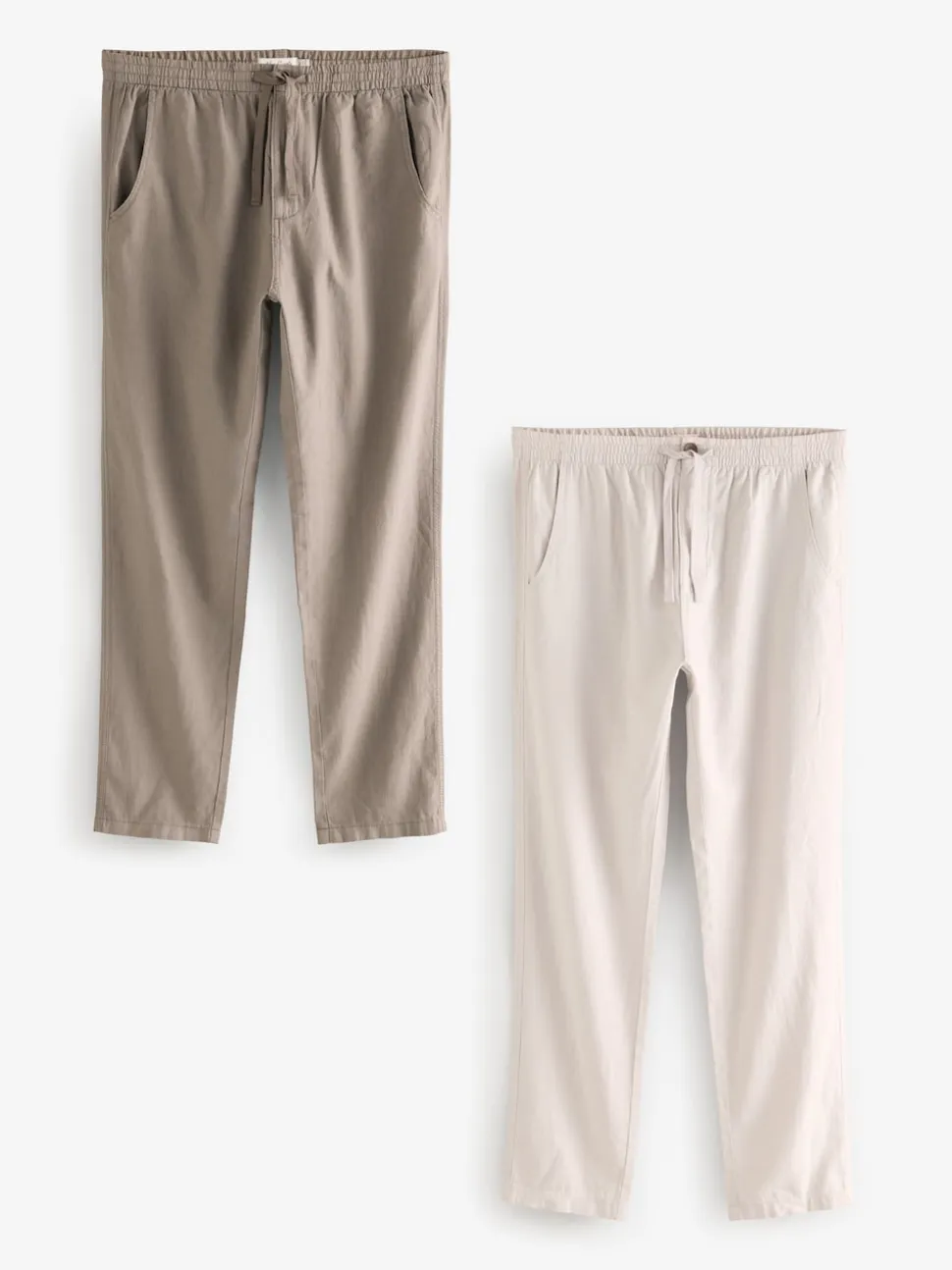 Mushroom Brown/Light Grey Linen Cotton Elasticated Drawstring Trousers 2 Pack
