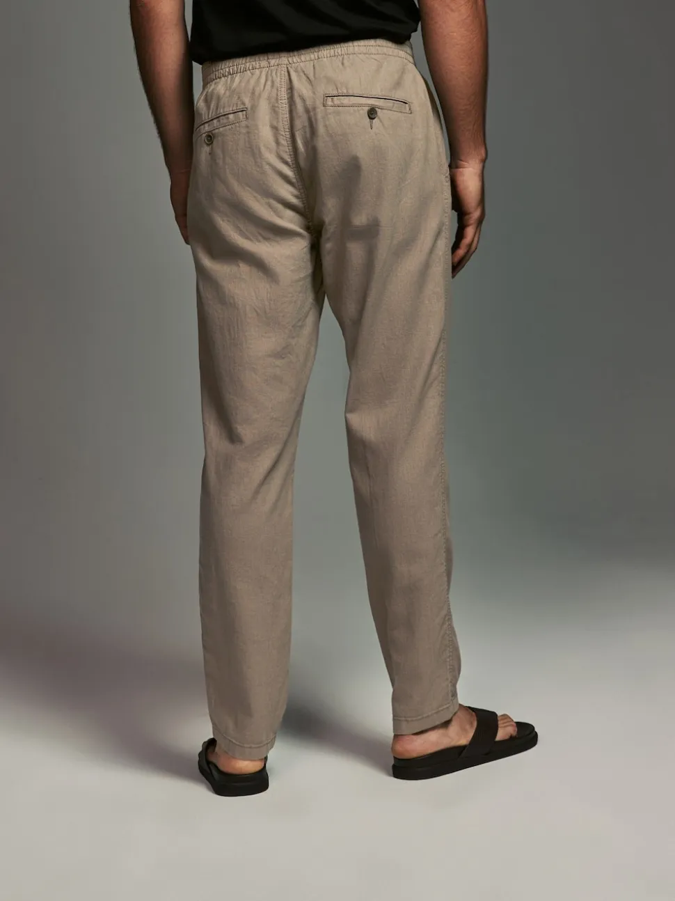 Mushroom Brown/Light Grey Linen Cotton Elasticated Drawstring Trousers 2 Pack