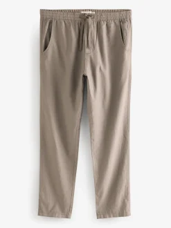Mushroom Brown/Light Grey Linen Cotton Elasticated Drawstring Trousers 2 Pack