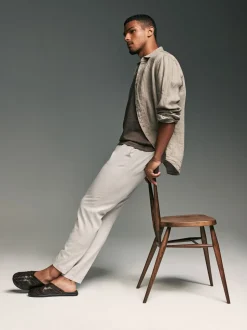 Mushroom Brown/Light Grey Linen Cotton Elasticated Drawstring Trousers 2 Pack