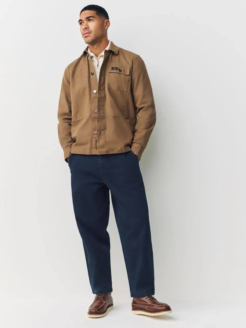 Navy Barrel Fit Authentic Cotton Rich Stretch Trousers