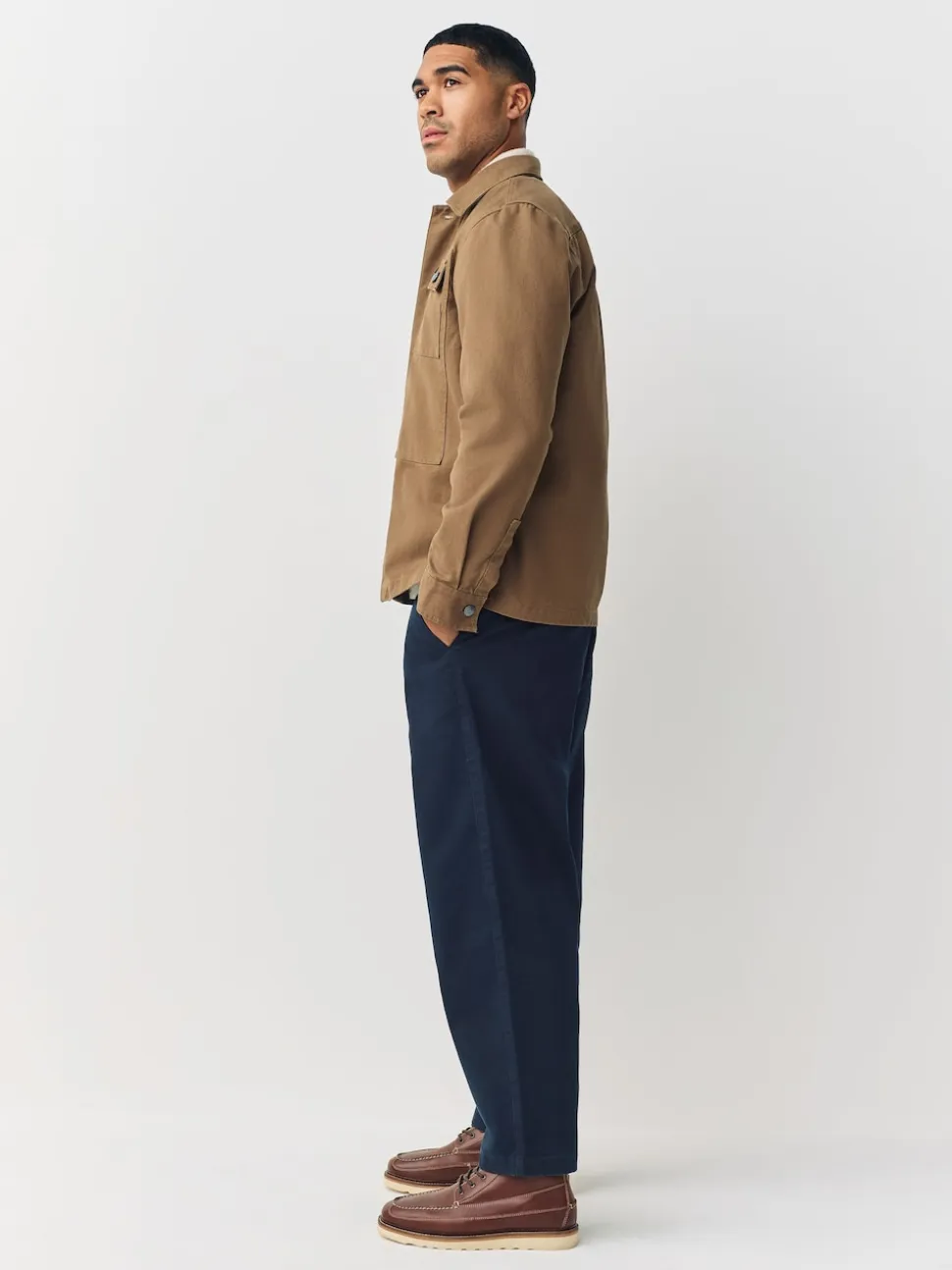 Navy Barrel Fit Authentic Cotton Rich Stretch Trousers