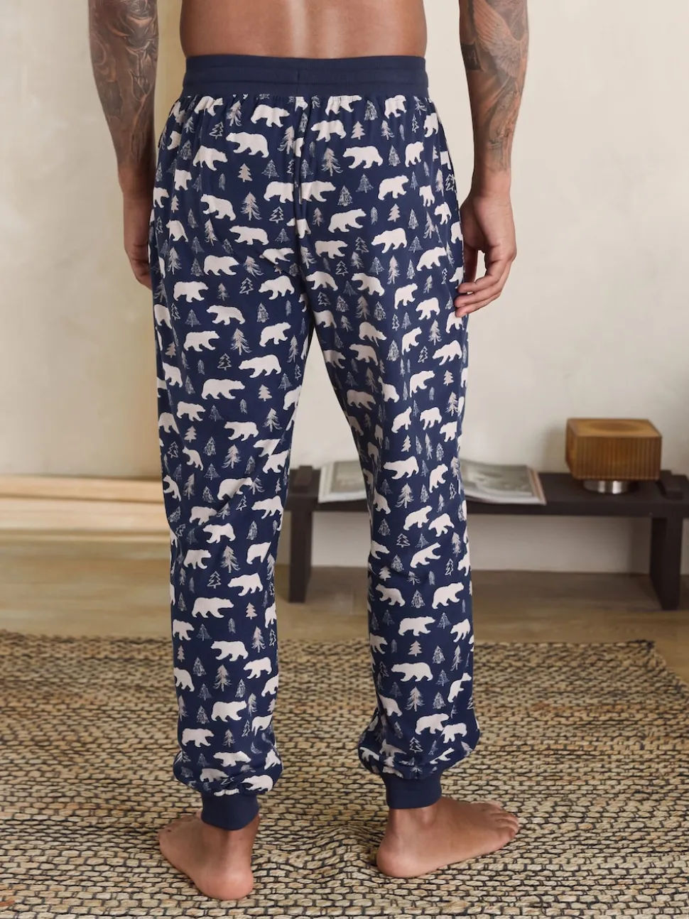 Navy Blue / Neutral Polar Bear Motionflex Cosy Cuffed Pyjama Bottoms