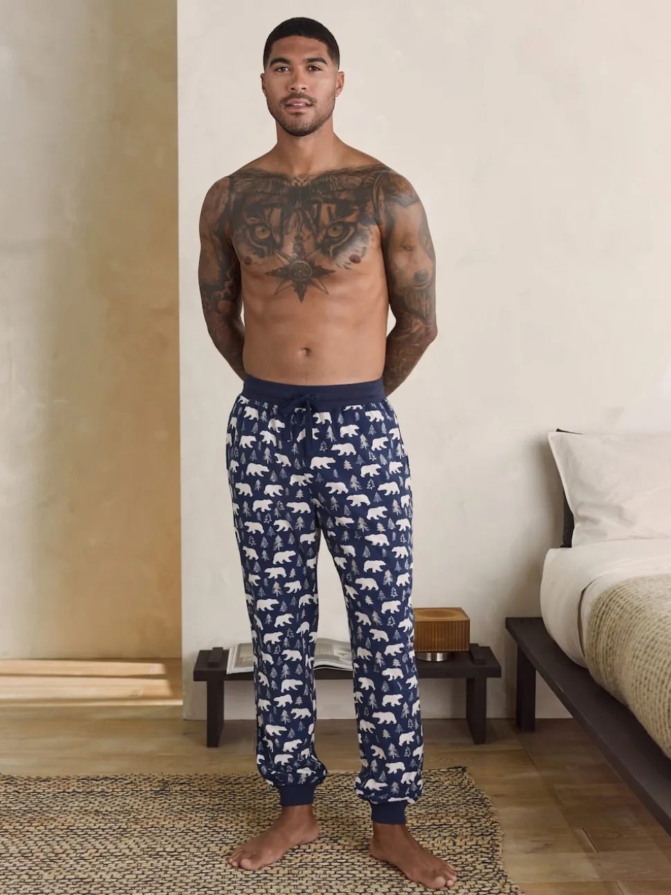 Navy Blue / Neutral Polar Bear Motionflex Cosy Cuffed Pyjama Bottoms