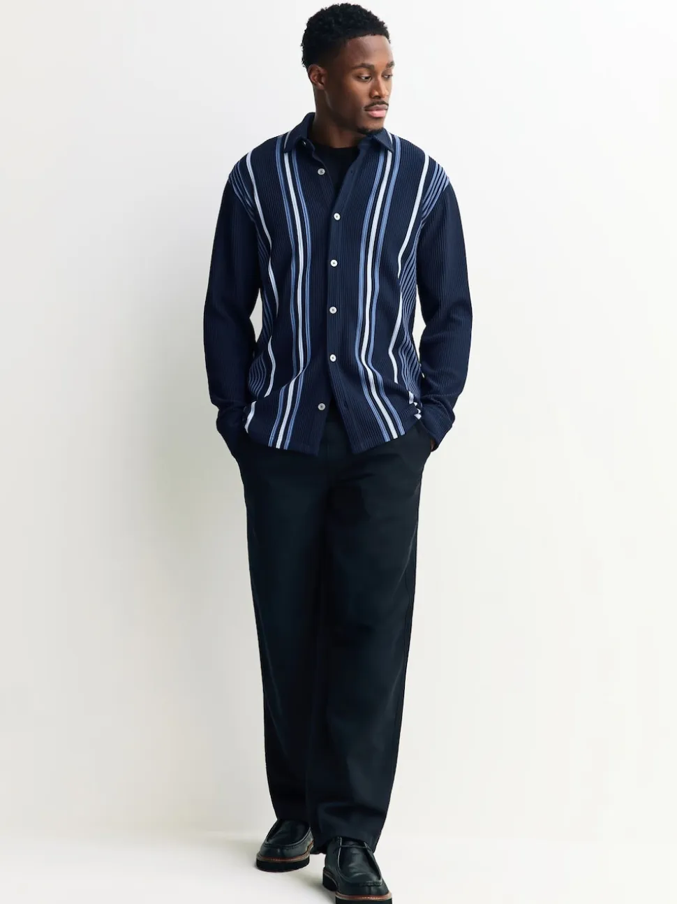 Navy Blue / White Stripe Short Sleeve Jersey Shirt