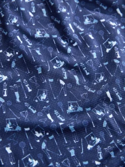 Navy Blue Active Geometric Print Golf Polo Shirt