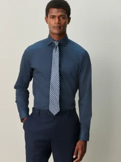 Navy Blue/ Blue Geometric Shirt And Tie Set