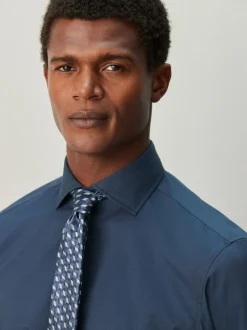 Navy Blue/ Blue Geometric Shirt And Tie Set