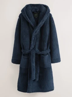 Navy Blue Borg Dressing Gown