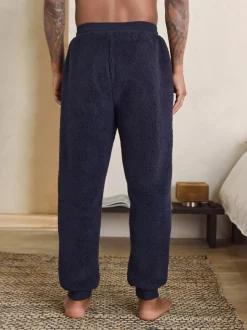 Navy Blue Borg Fleece Cuffed Joggers
