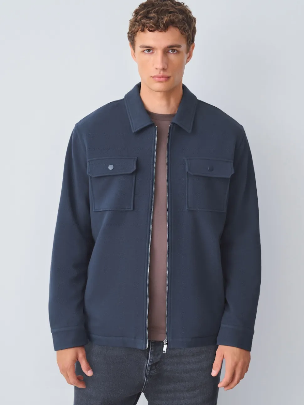 Navy Blue Borg Fleece Lined Shacket