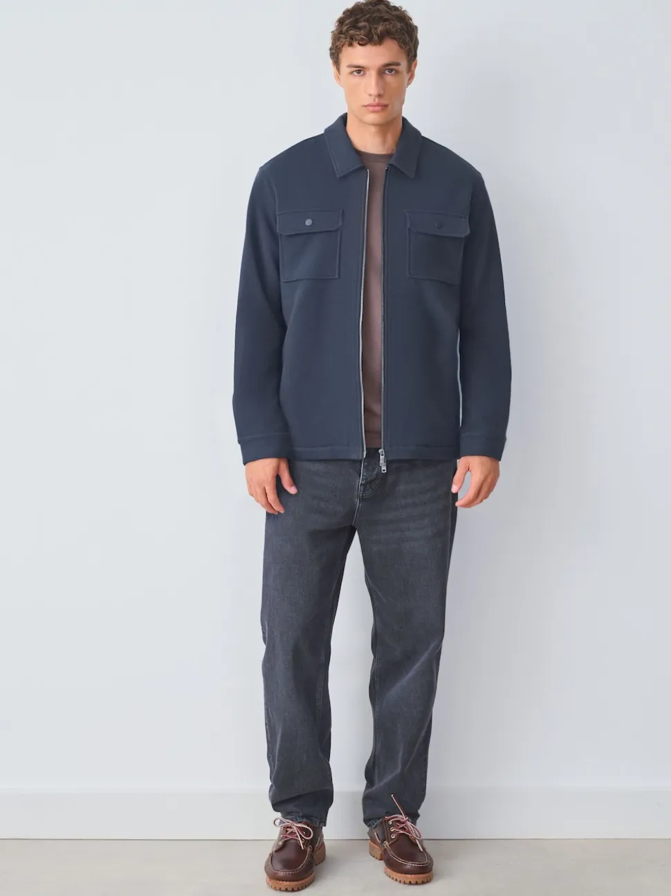 Navy Blue Borg Fleece Lined Shacket