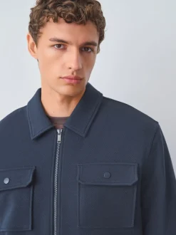 Navy Blue Borg Fleece Lined Shacket