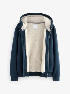 Navy Blue Borg Fleece Lined Full Zip Hoodie