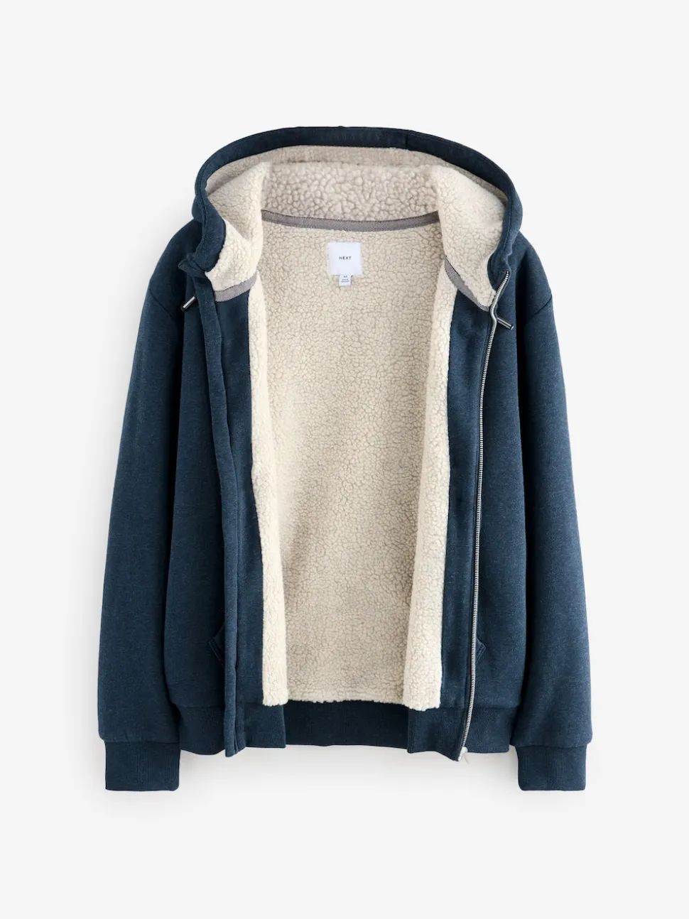 Navy Blue Borg Fleece Lined Full Zip Hoodie