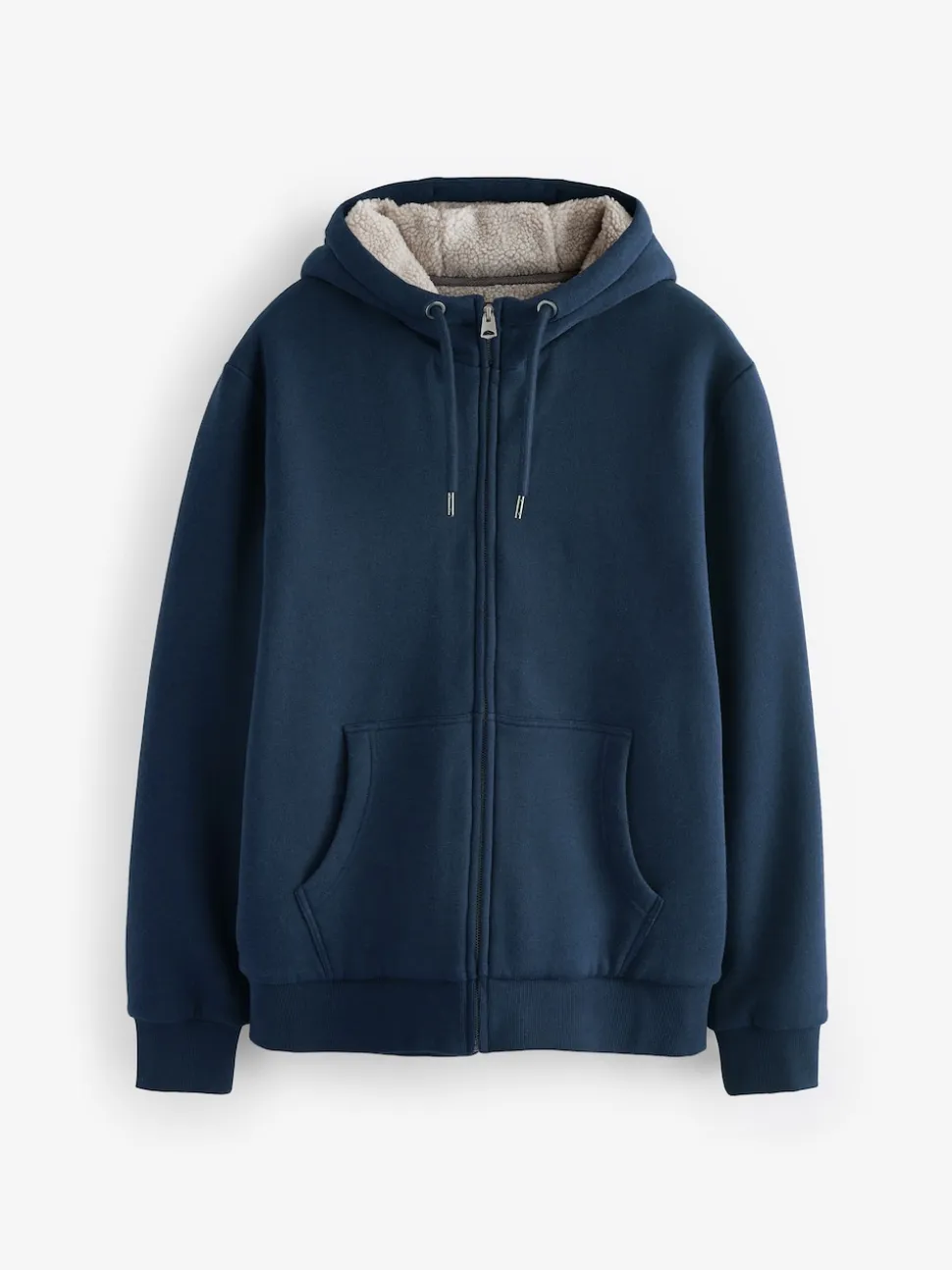 Navy Blue Borg Fleece Lined Full Zip Hoodie