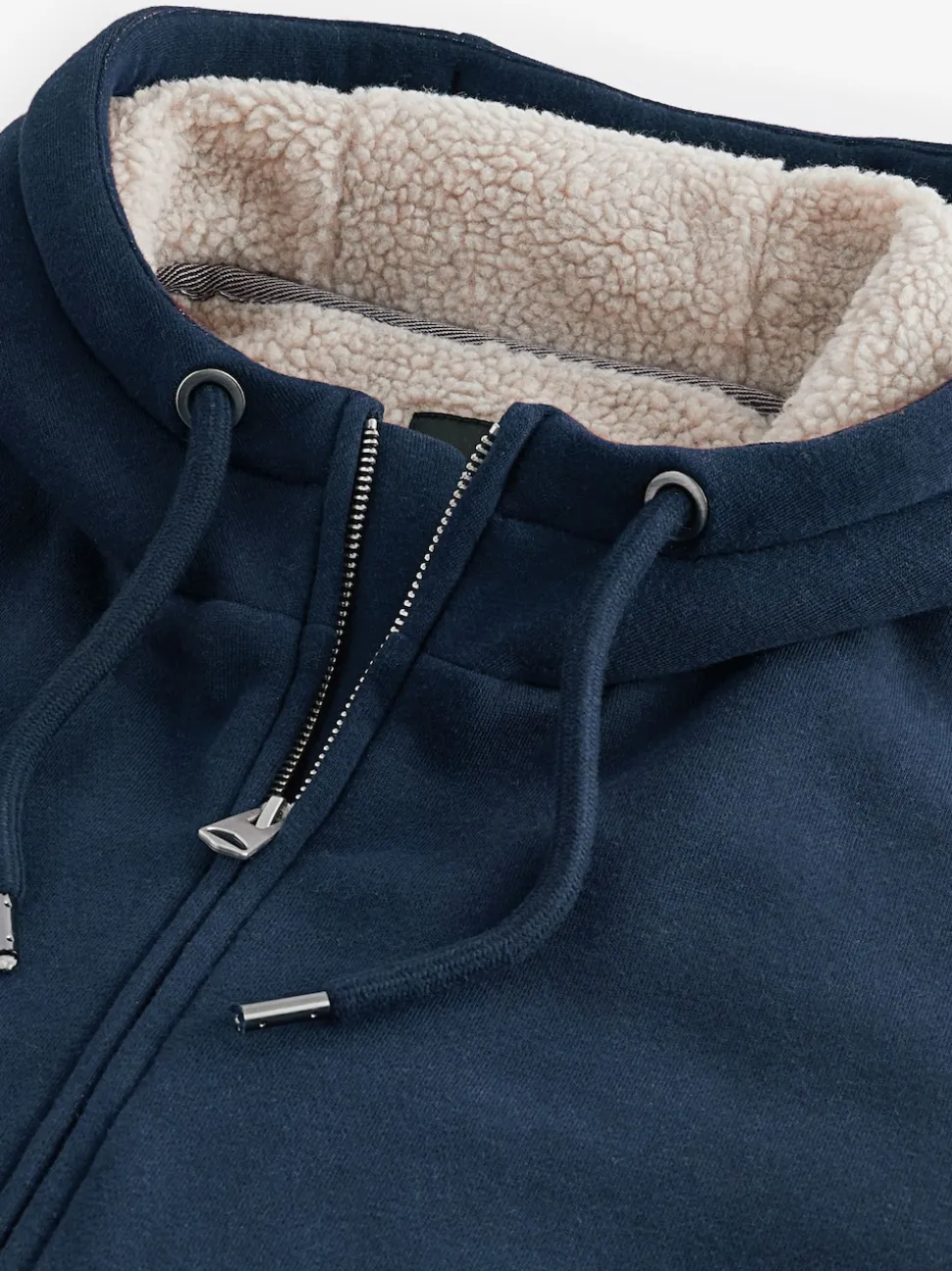 Navy Blue Borg Fleece Lined Full Zip Hoodie