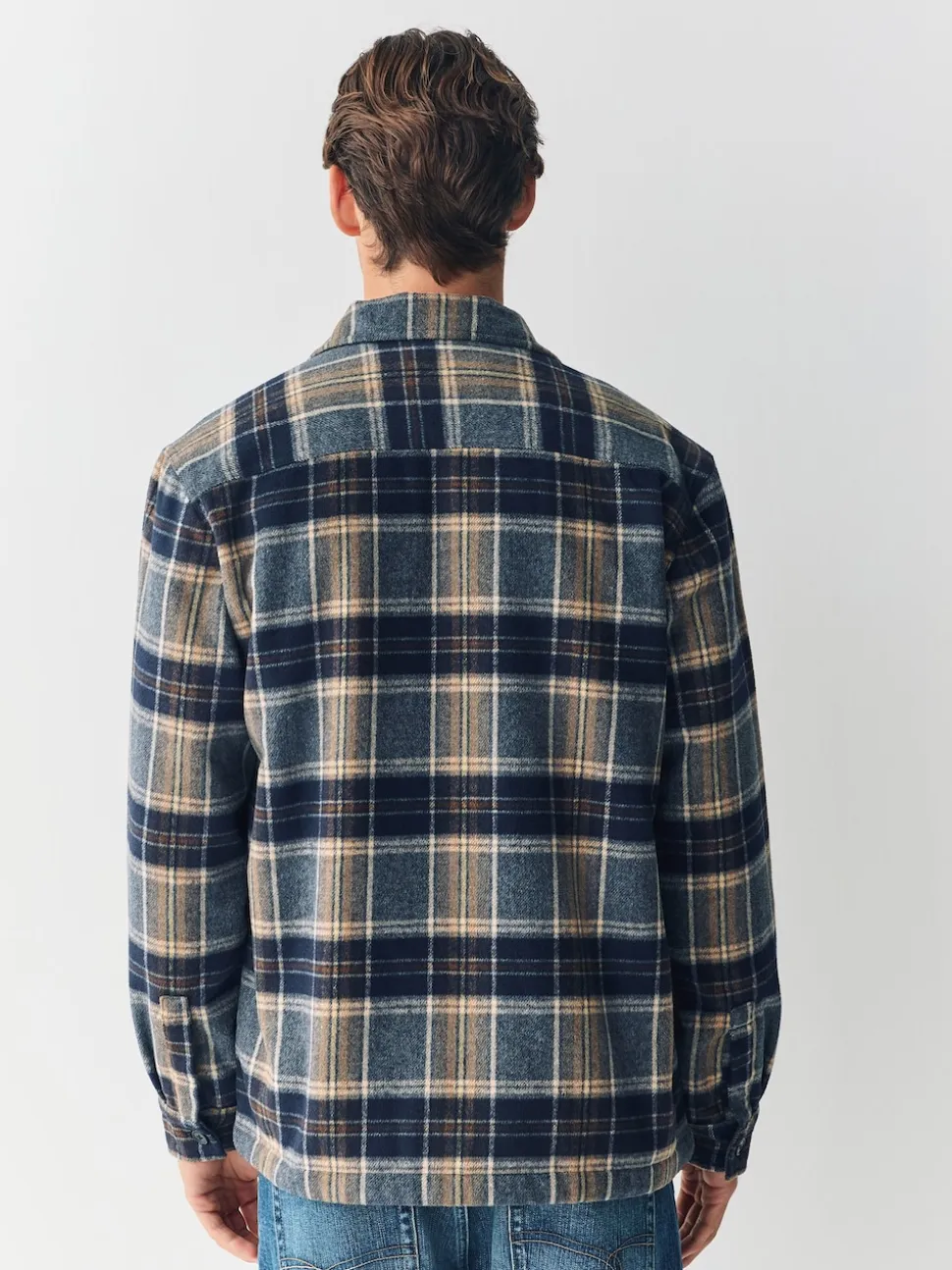 Navy Blue Borg Lined Check Shacket