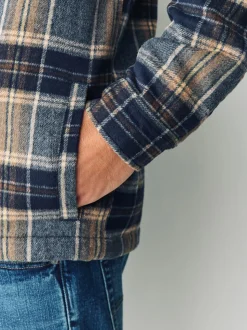 Navy Blue Borg Lined Check Shacket