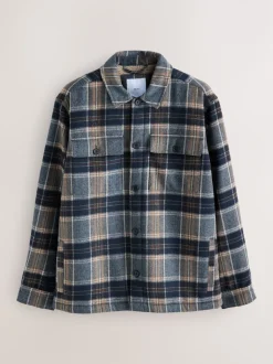 Navy Blue Borg Lined Check Shacket