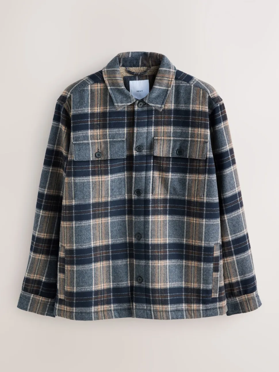 Navy Blue Borg Lined Check Shacket