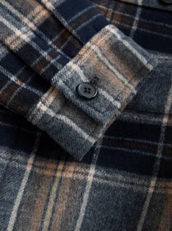Navy Blue Borg Lined Check Shacket