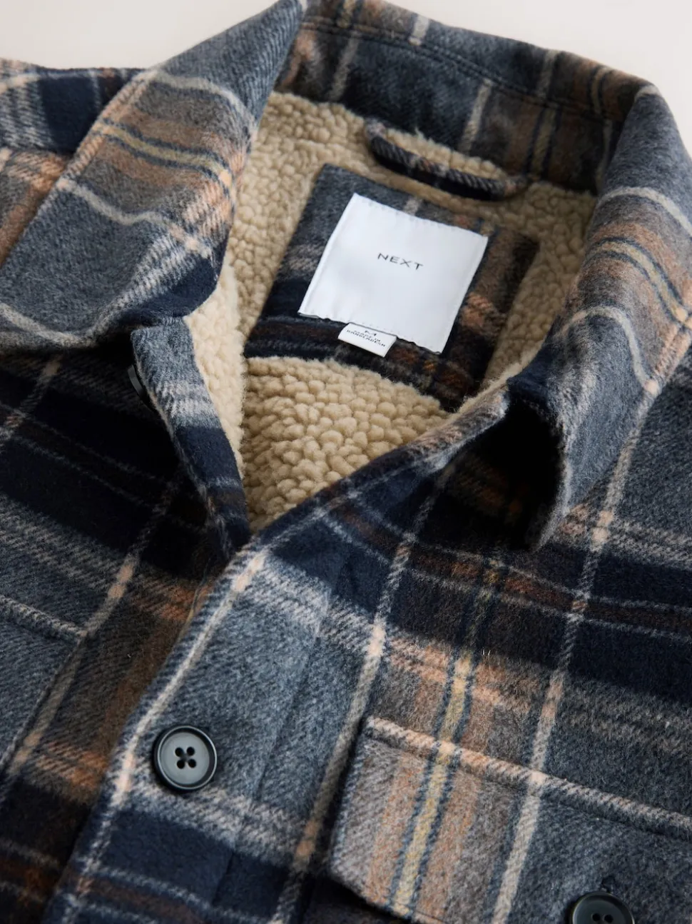 Navy Blue Borg Lined Check Shacket