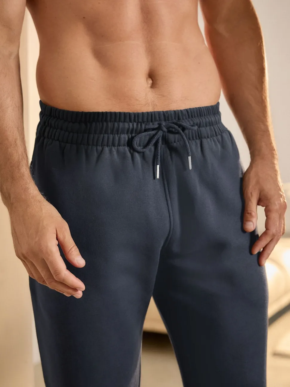 Navy Blue Brushback Heavyweight Open Joggers