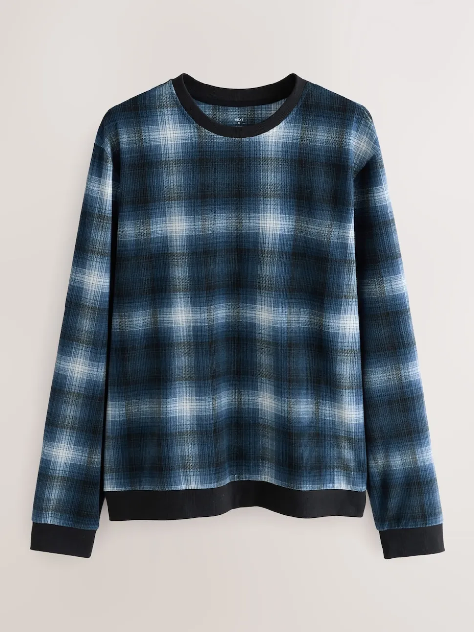 Navy Blue Check Motionflex Cosy Long Sleeve Cuffed Pyjamas Set