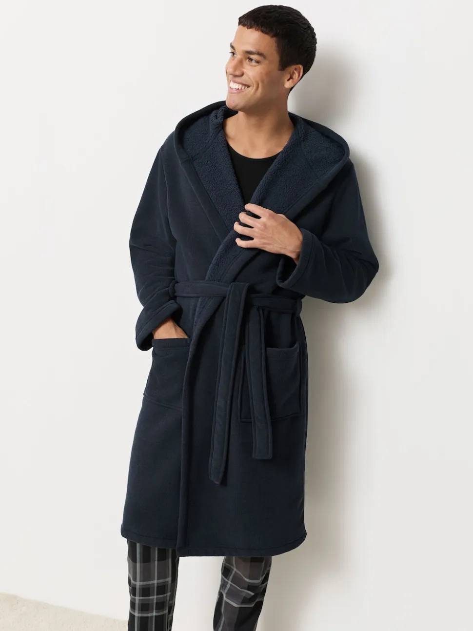 Navy Blue Corded Textured Dressing Gown