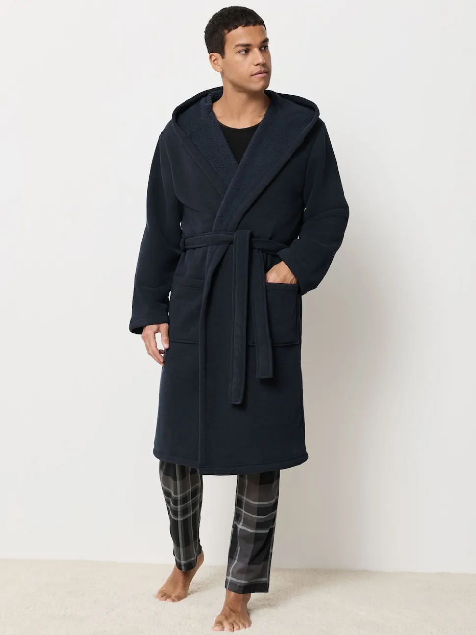 Navy Blue Corded Textured Dressing Gown