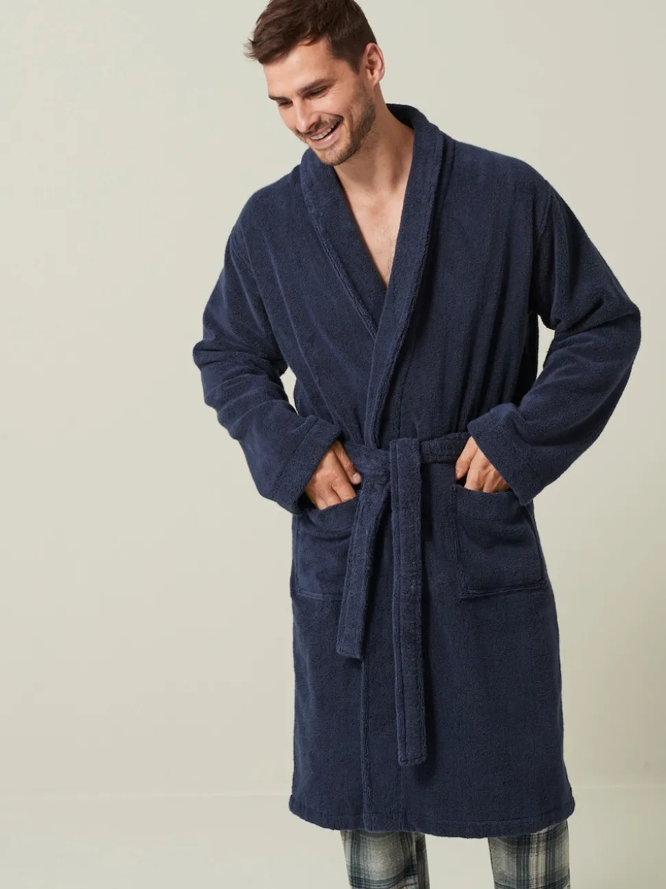 Navy Blue Cotton Towelling Dressing Gown