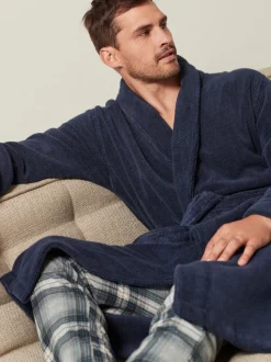 Navy Blue Cotton Towelling Dressing Gown
