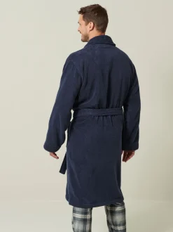 Navy Blue Cotton Towelling Dressing Gown