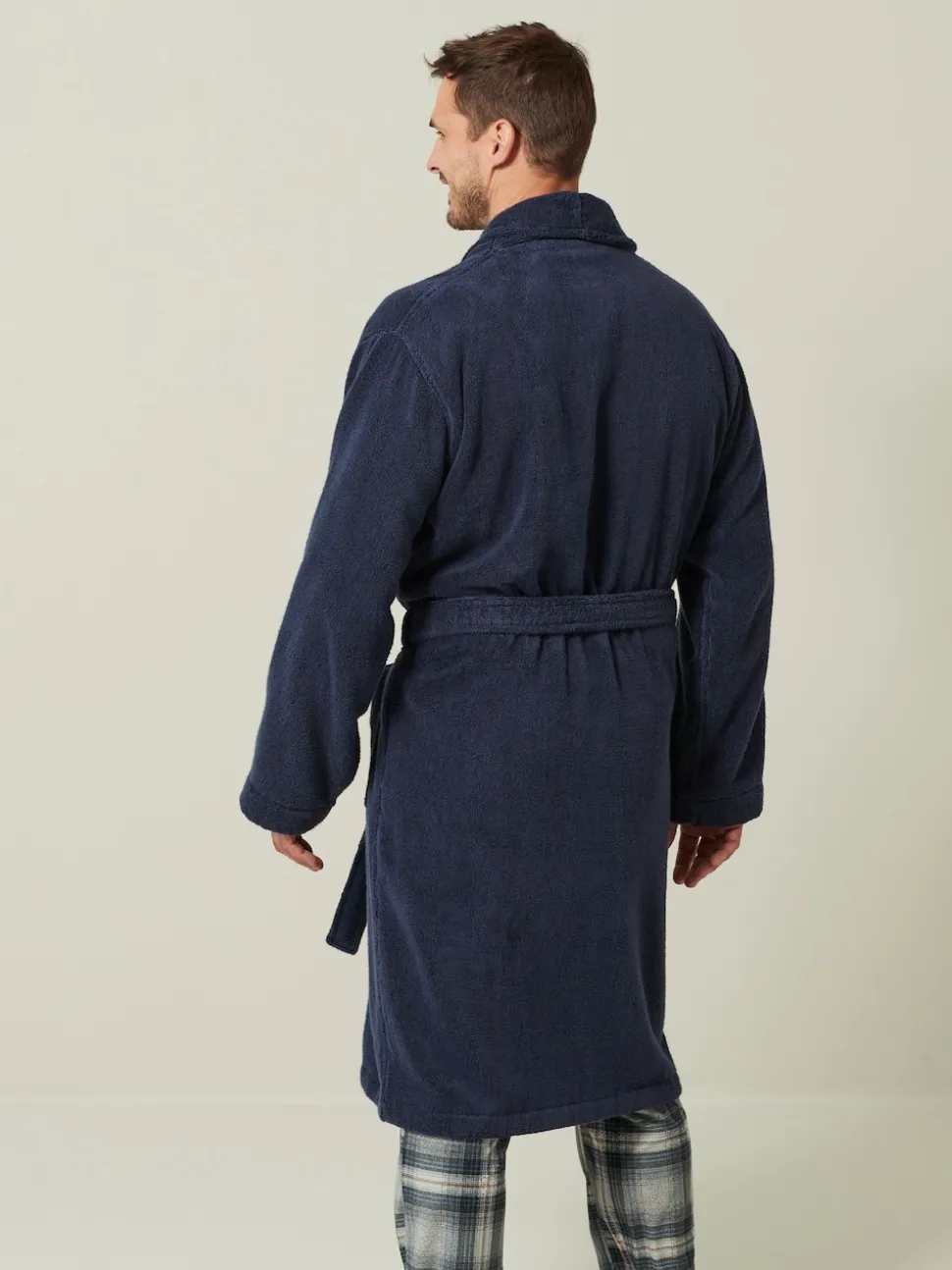 Navy Blue Cotton Towelling Dressing Gown