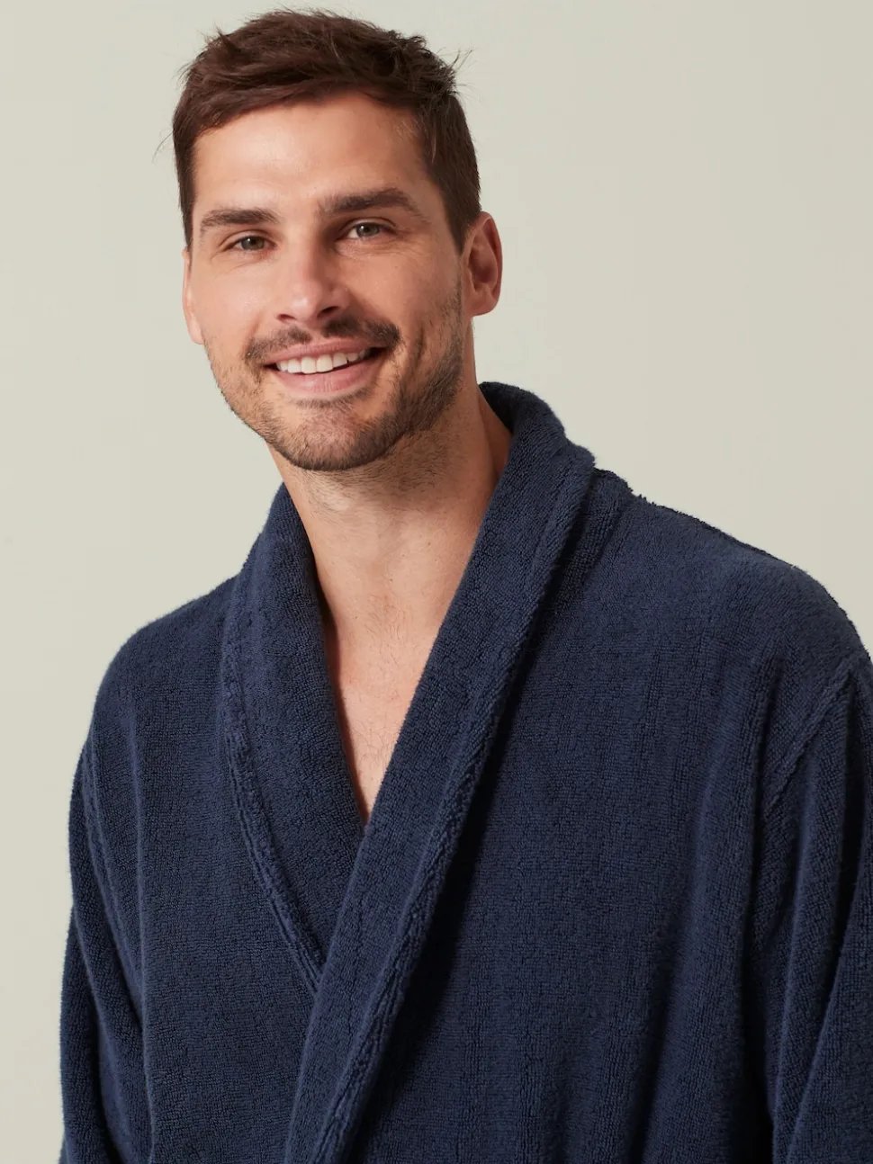 Navy Blue Cotton Towelling Dressing Gown
