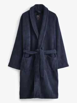 Navy Blue Cotton Towelling Dressing Gown