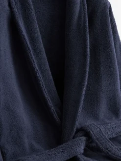 Navy Blue Cotton Towelling Dressing Gown