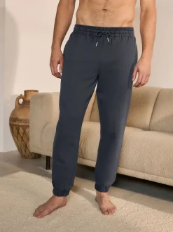 Navy Blue Cuffed Brushback Heavyweight Open Joggers