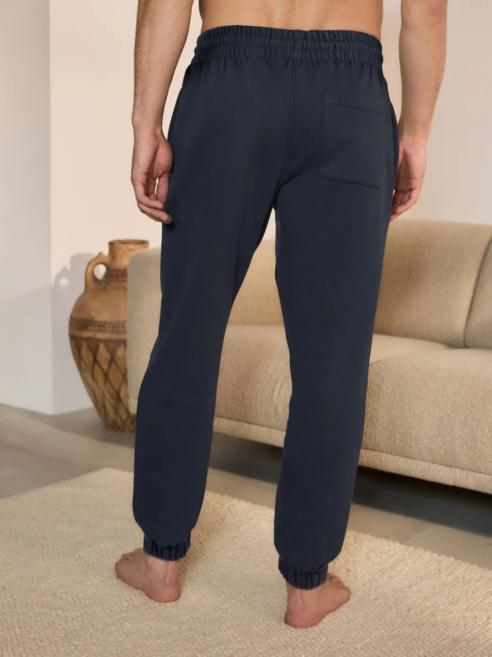 Navy Blue Cuffed Brushback Heavyweight Open Joggers