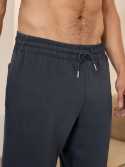 Navy Blue Cuffed Brushback Heavyweight Open Joggers