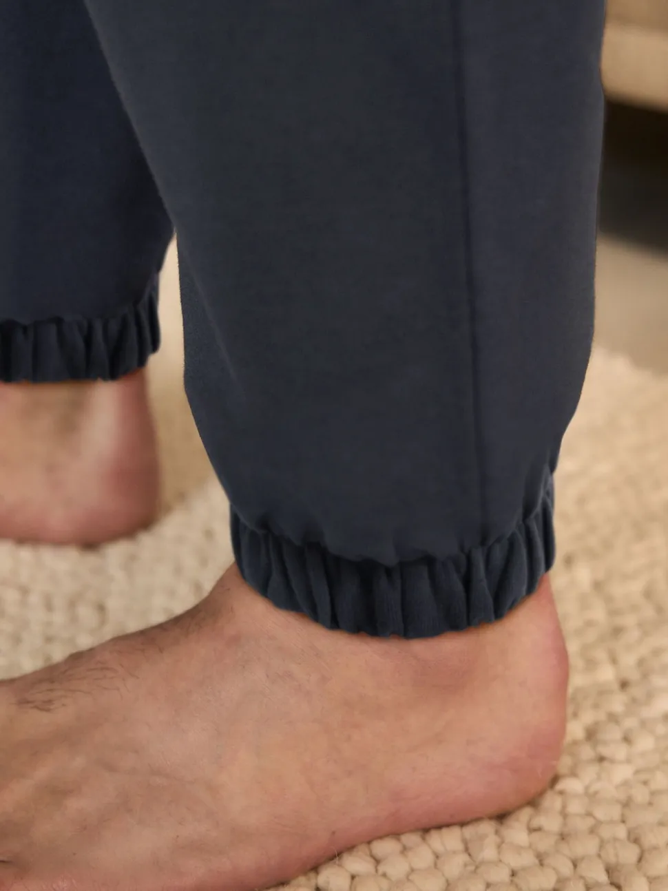 Navy Blue Cuffed Brushback Heavyweight Open Joggers