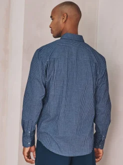 Navy Blue Gingham Regular Fit N.Premium Long Sleeve Smart Shirt