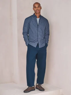 Navy Blue Gingham Regular Fit N.Premium Long Sleeve Smart Shirt