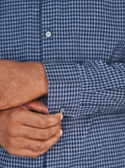 Navy Blue Gingham Regular Fit N.Premium Long Sleeve Smart Shirt