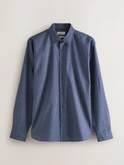 Navy Blue Gingham Regular Fit N.Premium Long Sleeve Smart Shirt