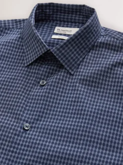 Navy Blue Gingham Regular Fit N.Premium Long Sleeve Smart Shirt