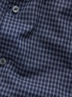 Navy Blue Gingham Regular Fit N.Premium Long Sleeve Smart Shirt