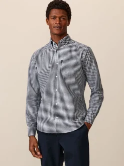 Navy Blue Gingham Regular Fit Easy Iron Button Down Oxford Shirt