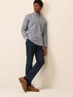 Navy Blue Gingham Regular Fit Easy Iron Button Down Oxford Shirt